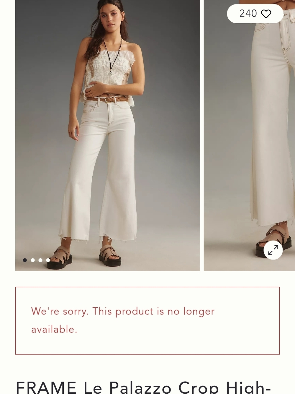 Frame Denim Le Palazzo Crop High-Rise Wide-Leg Jeans in Ivory